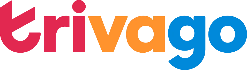 Logo von Trivago mit bunten Buchstaben auf schwarzem Hintergrund